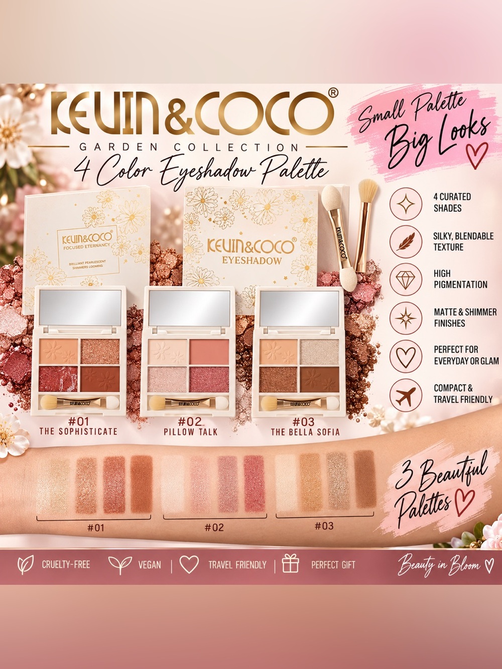 Kevin & Coco Garden 4-Color Eyeshadow Palette NEW – Choose Shade